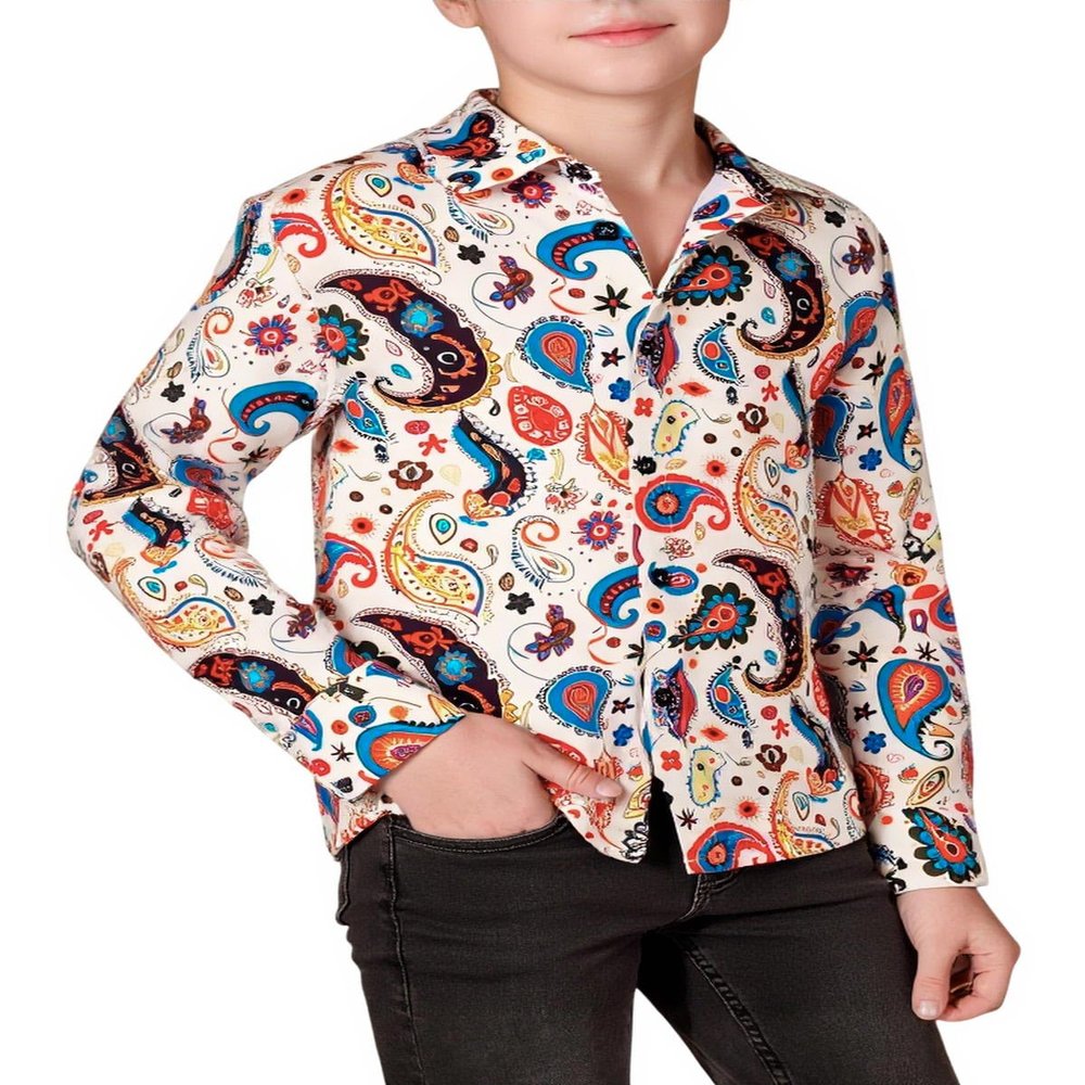 Haloumoning Boys 70s Disco Costume Kids Retro Button Down Dance Party Outfits Shirt 5-14 Years