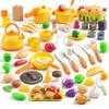 118Pcs Mini Play Kitchen Accessories for Kids, Pretend Cooking Playset with Cookware, Tableware & 2 Fruit Sets, Learning Gift for Girls, Boys, Toddlers, Yellow view 1