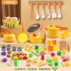 118Pcs Mini Play Kitchen Accessories for Kids, Pretend Cooking Playset with Cookware, Tableware & 2 Fruit Sets, Learning Gift for Girls, Boys, Toddlers, Yellow view 2
