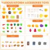 118Pcs Mini Play Kitchen Accessories for Kids, Pretend Cooking Playset with Cookware, Tableware & 2 Fruit Sets, Learning Gift for Girls, Boys, Toddlers, Yellow view 3