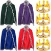 Cotiny 4 Pack Kids King Costume Set Kings Cape Red Blue Cloak Crown for Children Halloween King Prince Cosplay Birthday Party (Red, Blue, Purple, Green) view 1