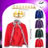 Cotiny 4 Pack Kids King Costume Set Kings Cape Red Blue Cloak Crown for Children Halloween King Prince Cosplay Birthday Party (Red, Blue, Purple, Green) view 2