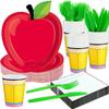 125PCS Back to School Decorations, Apple Plates Pen Cups Notebook Napkins for First Day of School Teacher Graduation Party Dinnerware Supplies (Serves 25 Guests) view 1