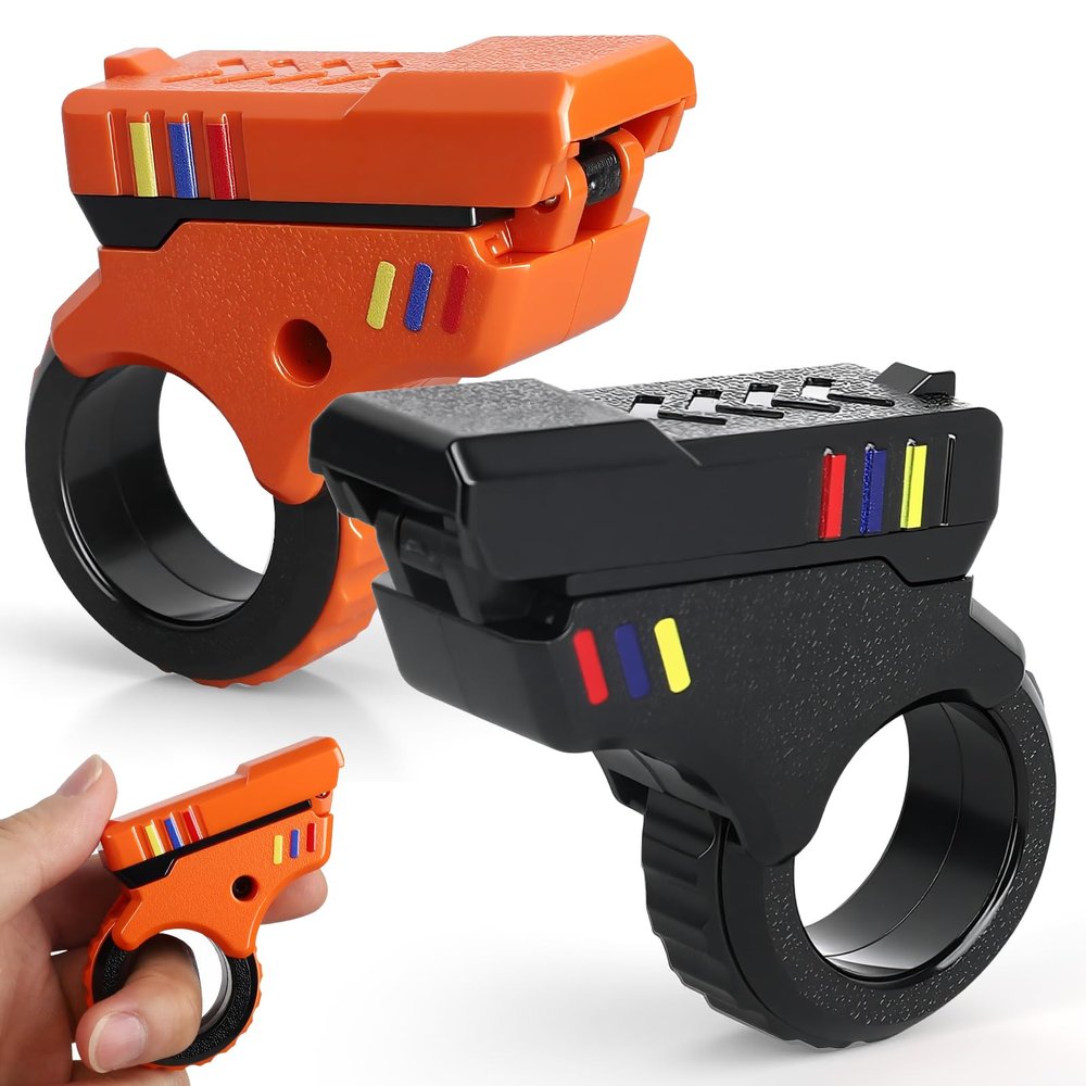 3D Fidget Slider Toy, Fun Fingertip Fidget Ring, Hand Roller for Kids Adults, Fidgets Spinner Pistol Adults Desk Toy for Focus Fidgeting, Sensory Play, Finger Spinner Gift Present Prizes 2 PCS