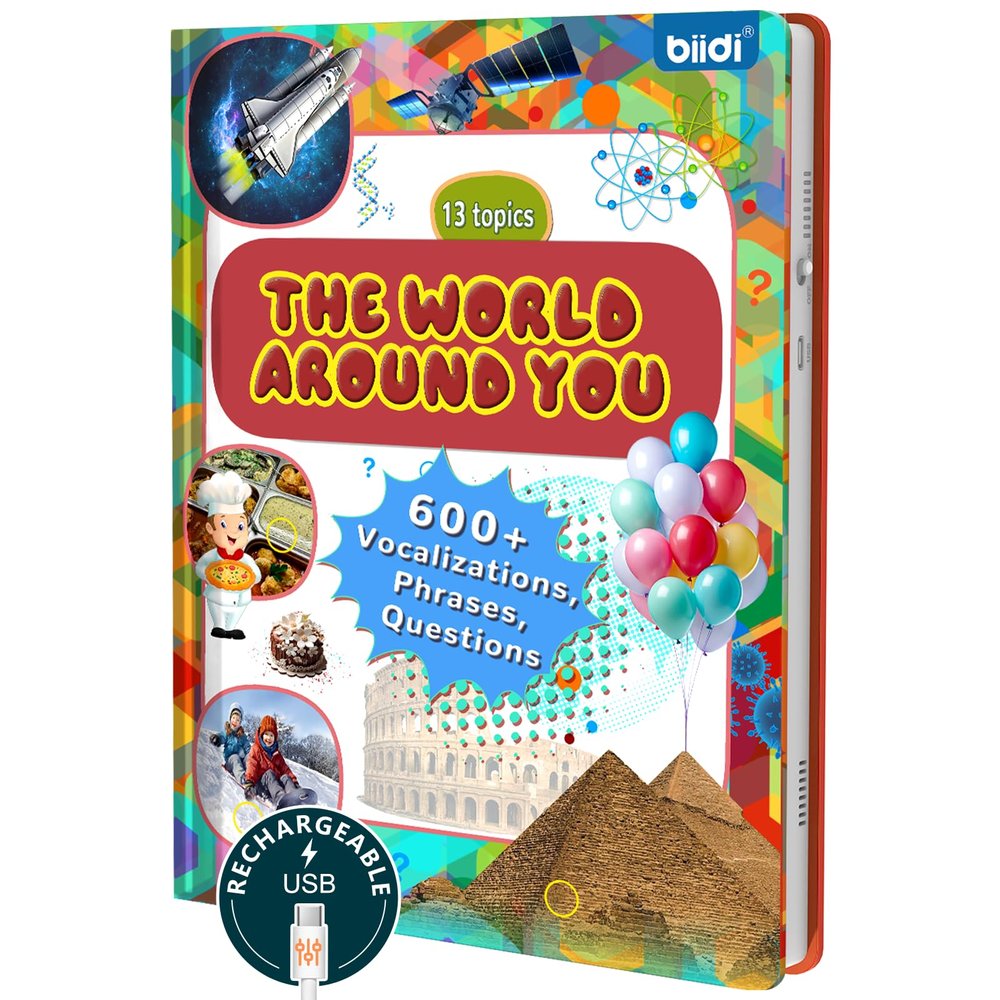 biidi English Words Talking Book for Kids Interactive Activity for Toddler Age 3-5,600+ Sound,Electronic English Learning Travel Toy Birthday Gifts for Boys and Girls,Autism Sensory Toy Sound Book