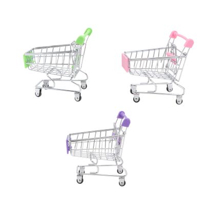 YARNOW 3pcs Miniature Role Play Trolley Electroplated Iron Pretend Play Shopping Cart for Pink Purple Green for Makeup Storage Desk Organization