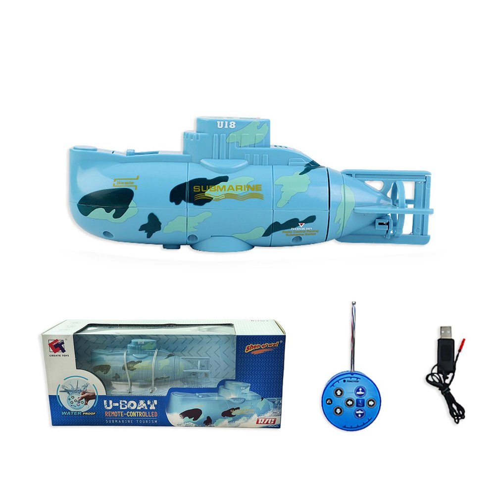 Tsiodot Mini RC Submarine Waterproof Remote Control Boat Underwater Diving Fish Tank Toy for Kids Birthday GiftBlue