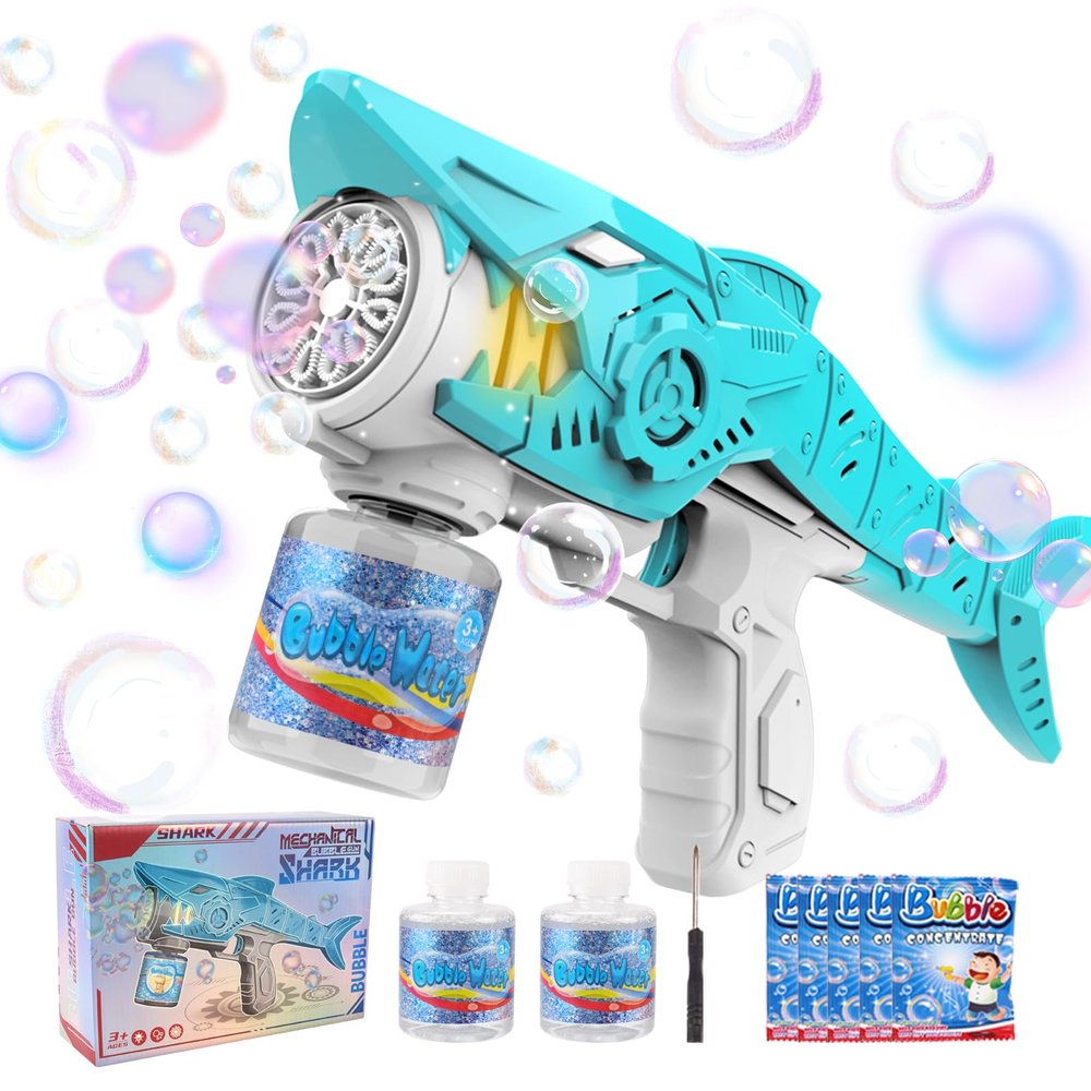 Automatic Bubble Machine Gun for Kids with 2 Bottles 5 Bags of Refill Solution Lights ElectricShark Bubble Gun Toys Outdoor Toys Gifts Wedding Easter Party Favor