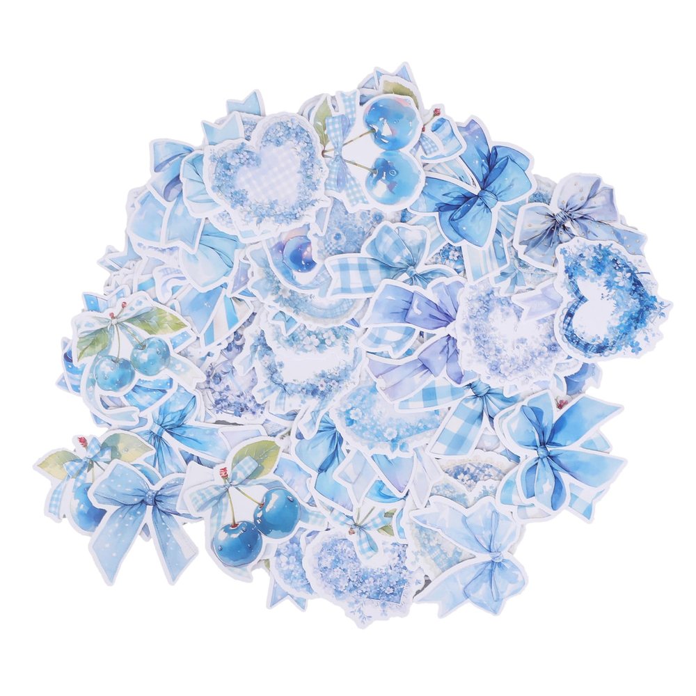 100pcs Blue Bow Stickers, PVC Waterproof Coquette Stickers, Various Cute Designs Bow Knot Aesthetic Decals for Water Bottle, Laptop, Phone, Diary, Scrapbooking Country, Art Gifts