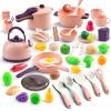 56Pcs Mini Play Kitchen Accessories for Kids, Pretend Cooking Playset with Cookware, Tableware & 2 Fruit Sets, Learning Gift for Girls, Boys, Toddlers, Pink view 1