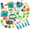 56Pcs Mini Play Kitchen Accessories for Kids, Pretend Cooking Playset with Cookware, Tableware & 2 Fruit Sets, Learning Gift for Girls, Boys, Toddlers, Green view 1