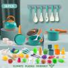 56Pcs Mini Play Kitchen Accessories for Kids, Pretend Cooking Playset with Cookware, Tableware & 2 Fruit Sets, Learning Gift for Girls, Boys, Toddlers, Green view 2