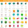 56Pcs Mini Play Kitchen Accessories for Kids, Pretend Cooking Playset with Cookware, Tableware & 2 Fruit Sets, Learning Gift for Girls, Boys, Toddlers, Green view 3