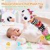 Baby Toys 0-6 6-12 Months, Sensory Musical Animal Stuffed Toy for Infant 0-3 3-6 Months, Tummy Time Toys with Mirror Crinkle Rattle, Plush Unicorn Cat Toy Gifts for 0 1 2 3 4 5 6+ Months Boys Girls view 3