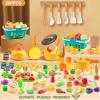 200Pcs Mini Play Kitchen Accessories for Kids, Pretend Cooking Playset with Cookware, Tableware & 2 Fruit Sets, Learning Gift for Girls, Boys, Toddlers, Yellow view 2