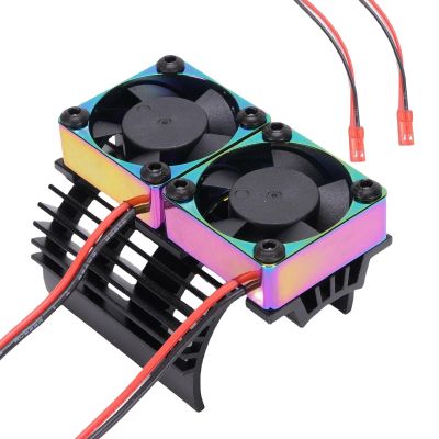 RC Motor Heatsink Fan, Metal Cooling System with Double High Speed Fans Compatible with 380, 540, 550, 3650, 3660, 3674 Motor (Black Colorful)