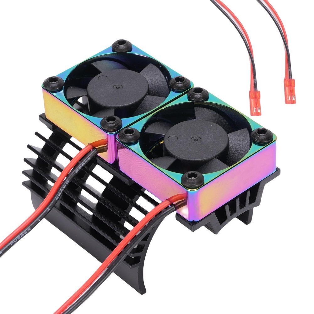 RC Motor Heatsink Fan, Metal Cooling System with Double High Speed Fans Compatible with 380, 540, 550, 3650, 3660, 3674 Motor (Black Colorful)