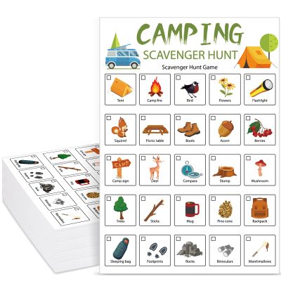 Hoolerry 30 Pcs Scavenger Hunt for Kids Road Trip Game Car Spring Summer Wedding Scavenger Hunt Cards Travel Activities Camping Games Outdoor Indoor Seek Activity for Kids Adults (Camping)