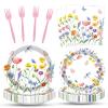 100 Pcs Spring Floral Party Supplies Set, Serves 25  Disposable Flower Paper Plates, Napkins, and Forks, Garden Bloom Themed Tableware for Picnic, Tea Party, Birthday, and Mothers Day Decorations view 1
