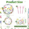 100 Pcs Spring Floral Party Supplies Set, Serves 25  Disposable Flower Paper Plates, Napkins, and Forks, Garden Bloom Themed Tableware for Picnic, Tea Party, Birthday, and Mothers Day Decorations view 2
