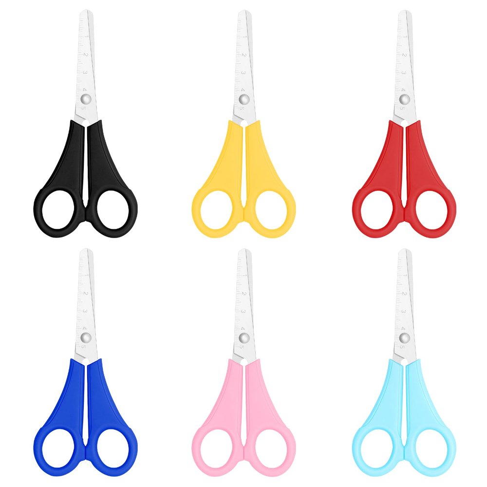 Asdirne Kid Scissors, Blunt Tip Safety for Child, PreschoolerToddlers, Stainless Steel Blades with Centimetre Scale, More Accurate Cutting, Set of 6