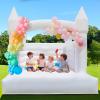 14FT 2 in 1 Inflatable Bounce House & Play Basketball, 100% Commercial Grade Thickening PVC Large Bouncy House Castle with Air Blower & Balloons & Basketball for Birthday Party,Wedding (White, 14 FT) view 1