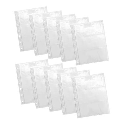 10 Pack 30 Pockets 9 Hole Currency Pages Protector, Transparent Cash Collecting Album Refill Page Binder Sheets, 3 Grids Money Page, PP Material