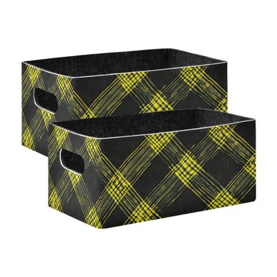 xigua Yellow Plaid Storage Bins Set of 2,Collapsible Storage Cube Home Decor Storage Baskets Organizer for Toys Books Shelves Closet Laundry Nursery