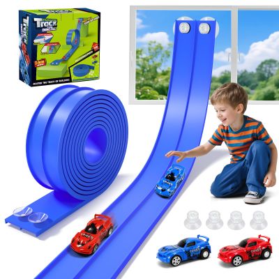 KETIEE Flex Tracks 16 Ft for Kids, Flexible Race Car Ramp Track with 2 Small Racecars and 4 Suction Cups Compatible with Diecast 1/64th Cars,Rolls Up Portable Racetrack for Ages 3 & Up