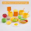 56Pcs Mini Play Kitchen Accessories for Kids, Pretend Cooking Playset with Cookware, Tableware & 2 Fruit Sets, Learning Gift for Girls, Boys, Toddlers, Yellow view 4