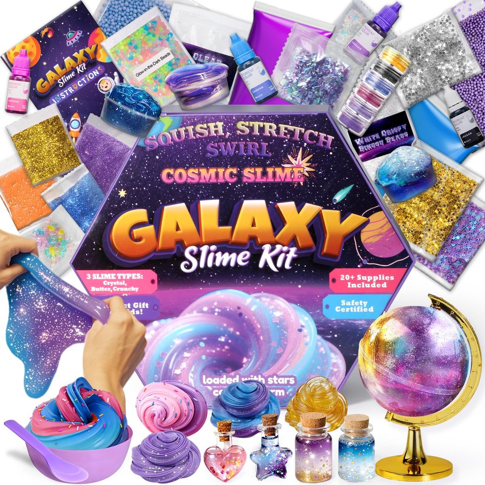 Trubic Galaxy Slime Kit for Girls, Globe and Magic Potion Kits, Clear Crystal/Butter/Glow-in-The Dark Slime Making Kit, Christmas Birthday Party Favors Toys for Kids Girls Boys 7 8 9 10 11 12