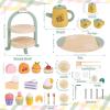 Wooden Tea Party Set for Little Girls, Toddler Tea Set with Cupcake Stand & Food Dessert, Pretend Play Food Kitchen Accessories for Kids Girls Age 2 3 4 5 6 Birthday Gift Wood Educational Toys view 2