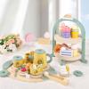 Wooden Tea Party Set for Little Girls, Toddler Tea Set with Cupcake Stand & Food Dessert, Pretend Play Food Kitchen Accessories for Kids Girls Age 2 3 4 5 6 Birthday Gift Wood Educational Toys view 3