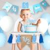 1/2 Birthday Boy Half Birthday Decorations  4PCS Blue 6 Month Party Set with 1/2 Way to One Banner, Halfway High Chair Banner, Cake Topper and Hat for 6 Month Baby Boy Photo Shoot Decor view 2