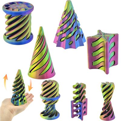 4 Packs 3D Printed Fidget Toys, Impossible Cone Spiral Cone Fidget Toy Impossible Pyramid Passthrough Toy,Mini Vortex Thread Illusion Desktop Deco Souvenir Gift for Anxiety Relaxing