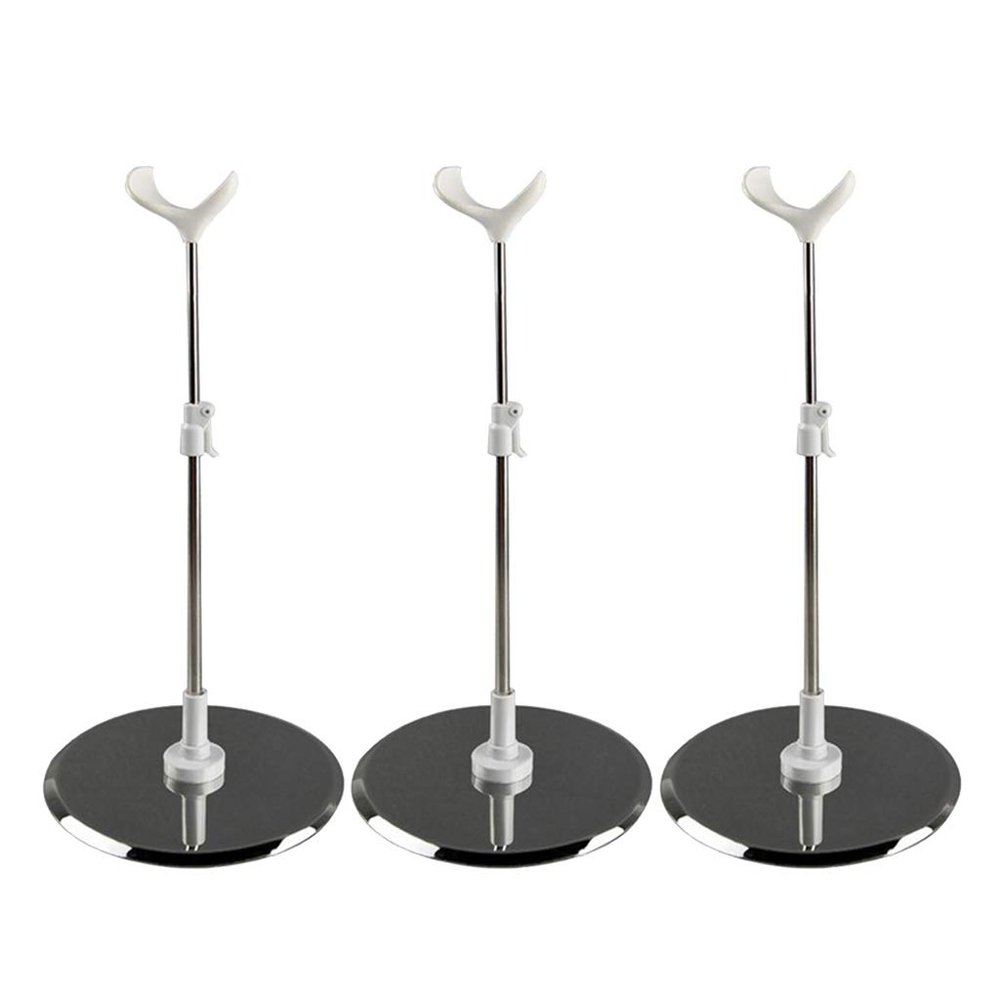 3pcs Stainless Steel Doll Stand Display Holder for 1/3 1/4 Scale Dolls Adjustable Height Stable Base