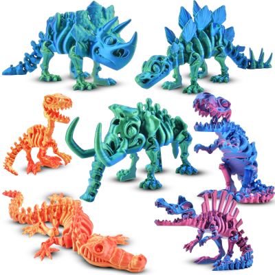 BUUFAN 7PCS 3D Printed Dinosaur Animal Figures  Colorful Fidget Stress Relief Toys for Adults, T-Rex Velociraptor Stegosaurus Set, Home Office Desk Decor, Unique Gift for Birthday or Holidays