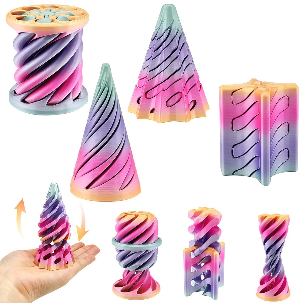 4 Packs Impossible Cone,Spiral Cone Fidget Toy Impossible Pyramid Passthrough Toy,3D Printed Spiral Cone Fidget Toy,Mini Vortex Thread Illusion Desktop Deco Souvenir Gift for Anxiety Relaxing