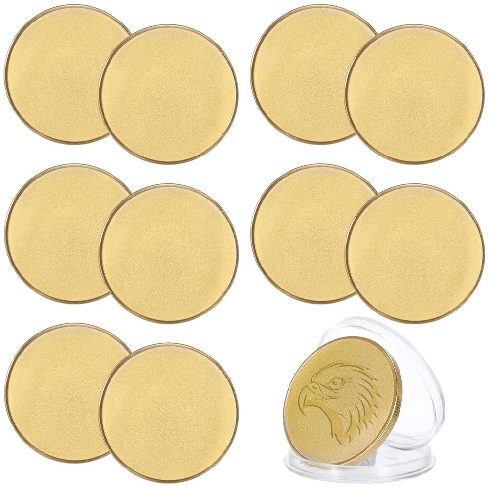 10 Pcs Golden Blank, 40Mm Metal Challenge with Threaded Edges, Customizable for Engraving, Includes Plastic Storage Box