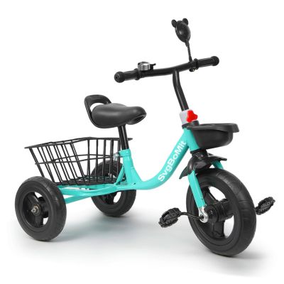 Children's Tricycle for 2-5 Years Old, Anti-tip-Over Pedal Bike, Iron Material Anti-Puncture Hand dip Plastic Rear Storage Basket, Rubber Tires, Gifts for Boys and Girls (Green)