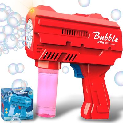 Bubble Gun for Kids 3-8, Automatic Bubble Blaster with LED Light & Refill Solution, Kids Bubble Machine Blower, Outdoor Toy for Birthday Party Wedding Easter Gift (Red)