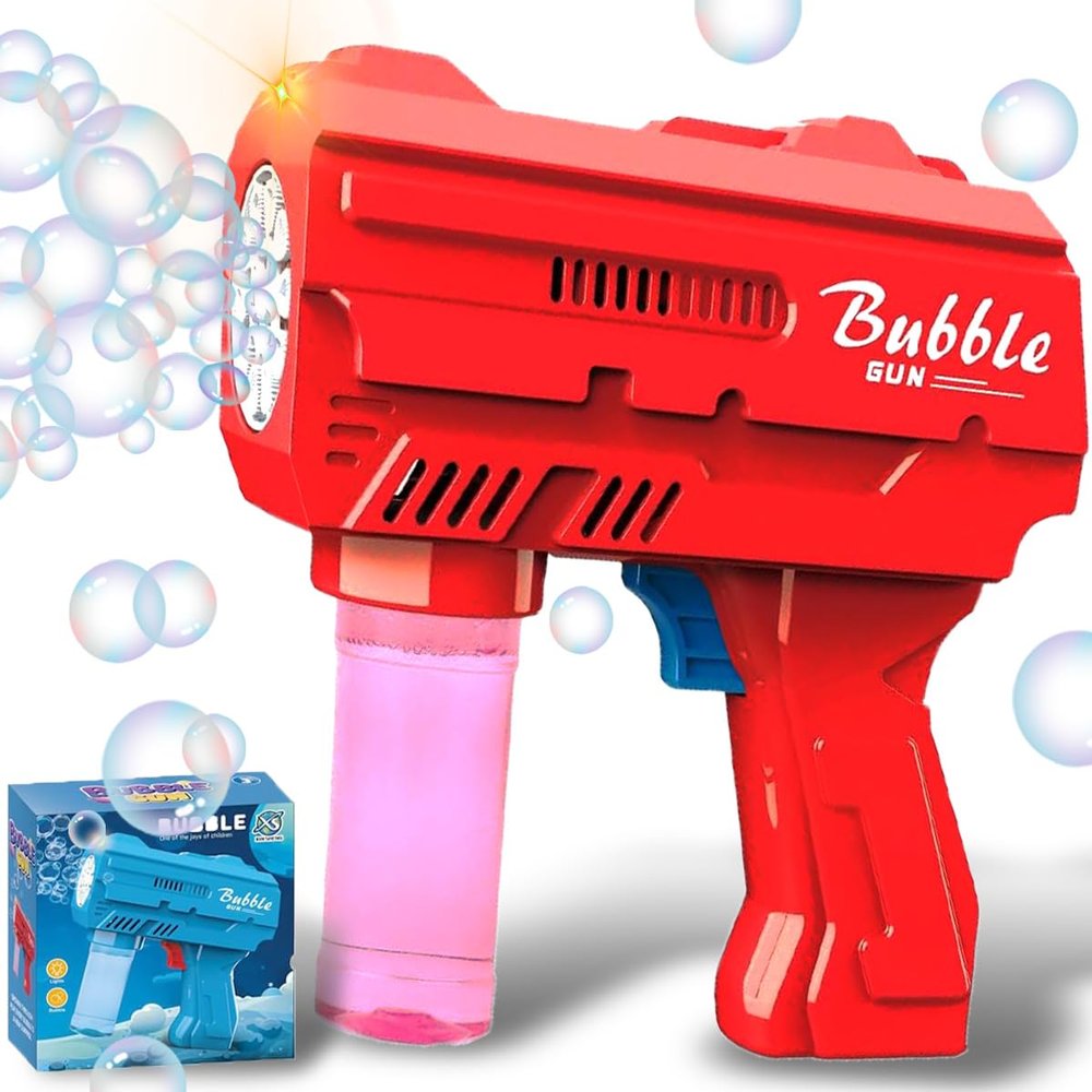 Bubble Gun for Kids 3-8, Automatic Bubble Blaster with LED Light & Refill Solution, Kids Bubble Machine Blower, Outdoor Toy for Birthday Party Wedding Easter Gift (Red)