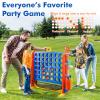 Giant 4 in a Row Connect Game with Mesh Fabric | Height Adjustable 4-in-1 Jumbo 4-to-Score Yard Game Set with Basketball, Golf & Ring Toss | Outdoor Indoor Family Party Game for Kids & Adults, Blue view 2