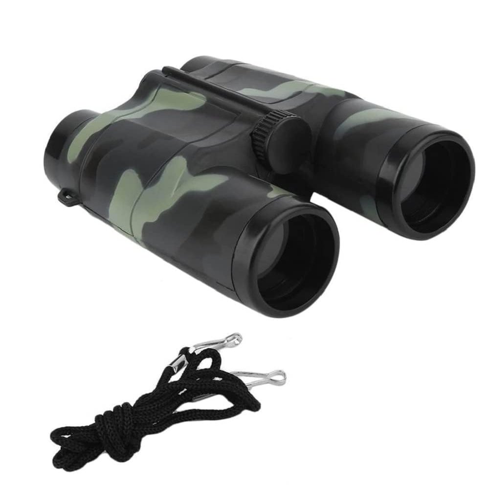 Compact and Portable Army Style Binoculars Toy for Kids - Birdwatching Outdoor Observing Sports - Easy Focus Spy Gear Telescopic Binocular Toy with Neck String