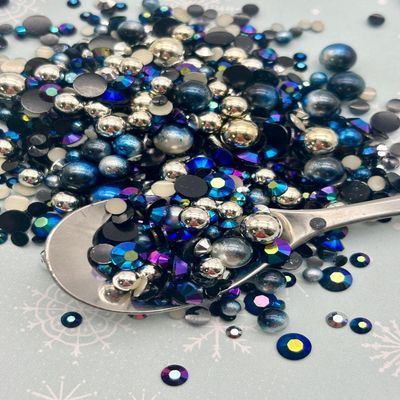 Holiday Pearl and Rhinestone Caviar Mix, Resin Embellishment with Faux Pearls, Fake Sprinkles for Decoden, Slime, Shakers (30 gram bag)
