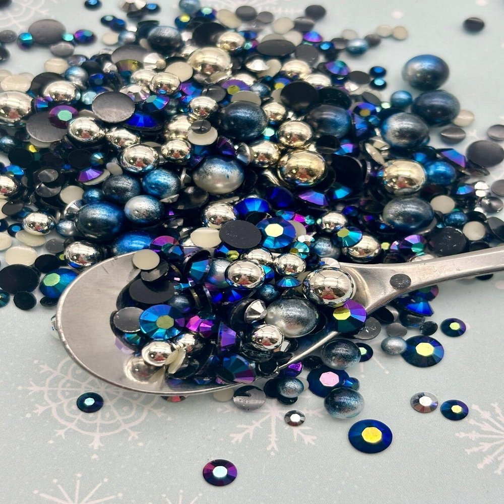 Holiday Pearl and Rhinestone Caviar Mix, Resin Embellishment with Faux Pearls, Fake Sprinkles for Decoden, Slime, Shakers (30 gram bag)