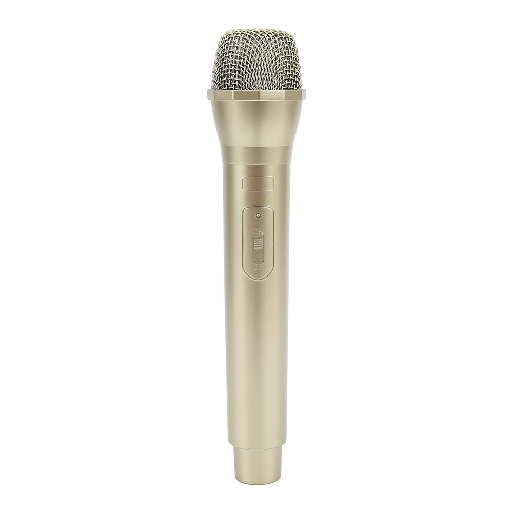 Fake Microphone, Plastic Prop Microphone, Realistic Fake Prop Pretend Mic for Simulate Speech Practice Kids Karaoke Dance Shows (Gold)