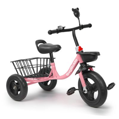 Children's Tricycle for 2-5 Years Old, Anti-tip-Over Pedal Bike, Iron Material Anti-Puncture Hand dip Plastic Rear Storage Basket, Rubber Tires, Gifts for Boys and Girls (Pink)