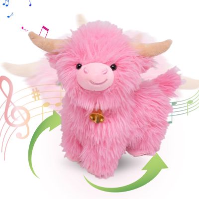 Humor Ted Crazy Funny Highland Cow Stuffed Animals, Dancing Singing Scottish Highlander Cattle Interactive Musical Highland Cow Plush Toys That Can Sing Spanish and English Songs (Pink)