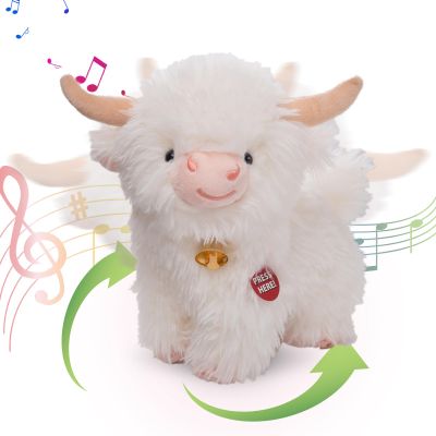 Crazy Dancing Singing Funny Highland Cow Stuffed Animals, Interactive Scottish Highlander cattle Musical Dancing Valentines Day Highland Cow Plush Toys That Can Sing Spanish English Songs (White)
